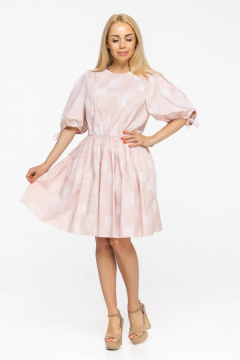 Пудровое хлопковое платье с резинкой по талии Avila 0896 пудровый - фото 1