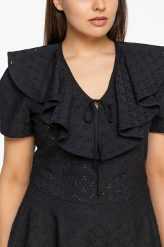 Платье с поясом из хлопка и воланами на воротнике Avila 0898 черный - фото 4