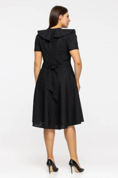 Платье с поясом из хлопка и воланами на воротнике Avila 0898 черный - фото 3
