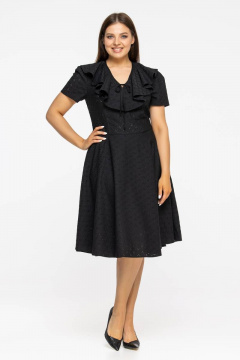 Платье с поясом из хлопка и воланами на воротнике Avila 0898 черный - фото 2