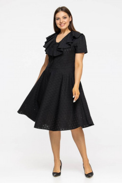 Платье с поясом из хлопка и воланами на воротнике Avila 0898 черный - фото 1