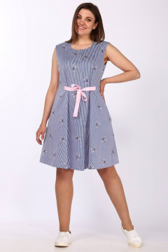 Платье летнее А-силуэта с бантами и без рукавов Lady Style Classic 1278 синий_с_розовым - фото 1