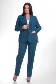 Демисезонный женский костюм из текстиля с жакетом Liona Style 493 бирюза - фото 1