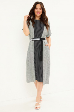 Элегантное платье из вискозы с съемным воротником Магия моды 2075 черный+белый. - фото 3