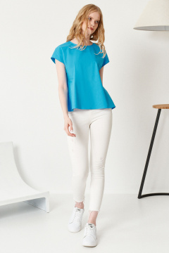 Белая летняя блуза из хлопка с коротким рукавом Панда 93240w голубой - фото 3