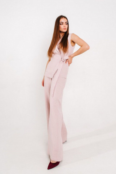 Летний льняной костюм с жилетом на запах и брюками палаццо Atelero 1015Л пудровый - фото 1