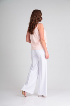 Летние брюки-палаццо с высокой посадкой и карманами Lady Line 507 белый - фото 4