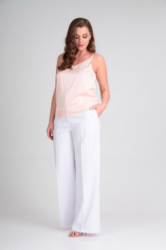 Летние брюки-палаццо с высокой посадкой и карманами Lady Line 507 белый - фото 3
