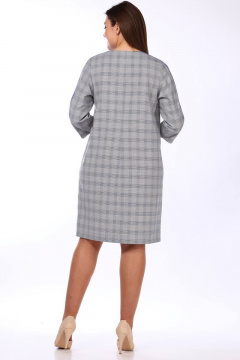 Платье демисезонное прямое с карманами и застежкой Lady Style Classic 1503 синий_с_серым - фото 3