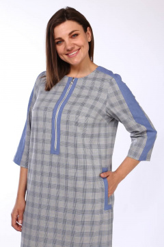 Платье демисезонное прямое с карманами и застежкой Lady Style Classic 1503 синий_с_серым - фото 4