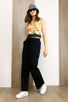 Оранжевый кроп-топ из текстиля на тонких бретельках Condra 16180 оранжевый-черный - фото 3