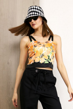 Оранжевый кроп-топ из текстиля на тонких бретельках Condra 16180 оранжевый-черный - фото 1