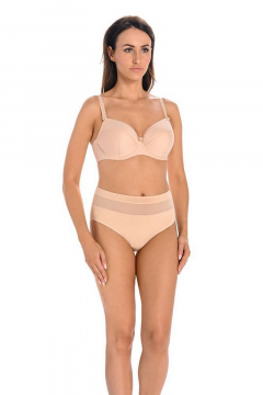 Трусы средней линии талии из трикотажа и кружева с сетчатой кокеткой Teyli 1126 бежевый - фото 1