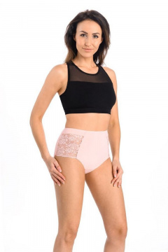 Трусы высокой линии талии из трикотажа, кружева и сетчатых вставок Teyli 1122 пудра_розы - фото 2