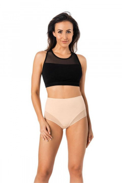 Трусы с высокой линией талии из трикотажа и кружева с эстетичными вставками Teyli 1123 бежевый - фото 1