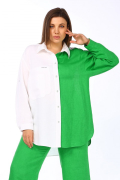 Деловой блузон рубашечного стиля из льна с карманами Lady Secret 081 белый+лайм - фото 1