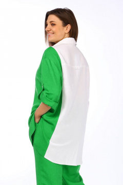 Деловой блузон рубашечного стиля из льна с карманами Lady Secret 081 белый+лайм - фото 3