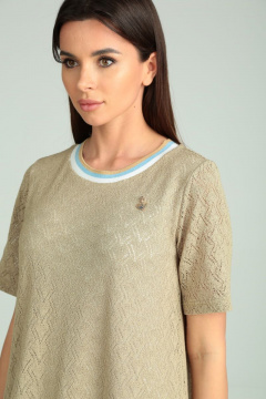 Платье прямое из кружевного трикотажа с брошей Michel chic 2098 бежевый - фото 3