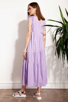 Миди платье из хлопка с диагональными подрезами и воланами Nova Line 50241 лавандовый - фото 3