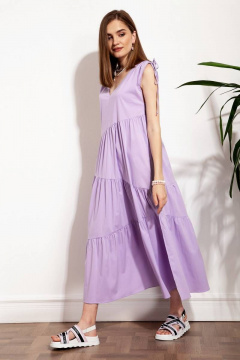 Миди платье из хлопка с диагональными подрезами и воланами Nova Line 50241 лавандовый - фото 2