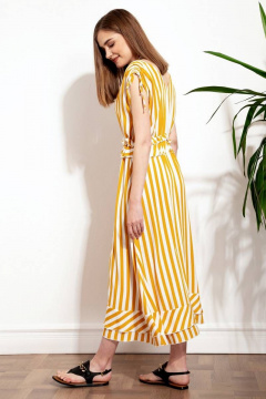 Легкое полосатое платье из вискозы с рюшами и регулируемыми воротом Nova Line 50265 полоска_горчичная - фото 4