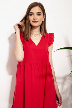 Хлопковое платье с длиной до колена, с кулисами и оборкой Nova Line 50266 красный - фото 4