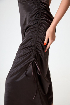 Коричневое миди платье с разрезом, шнурком и регулировкой Anelli 1292 горький_шоколад - фото 4