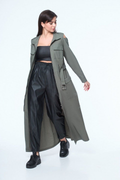 Зеленое расклешенное длинное платье с молнией и поясом Anelli 1236 миртовый - фото 3