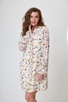 Белое коктейльное платье с рюшами и длинными рукавами Anelli 1013 амирантовый - фото 3