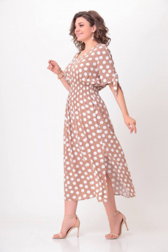 Платье макси из вискозы с завышенной талией и V-горловиной Swallow 568 песочный_в_белый_горох - фото 2