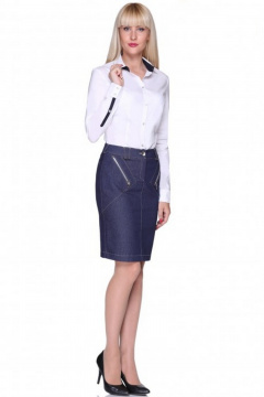 Юбка джинсовая полуприлегающая с карманами и разрезом Golden Valley 5013 синий - фото 1