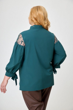 Блуза с кружевными рукавами и полосками из вискозы Anelli 997 зеленый_дымчатый - фото 5