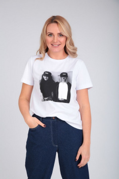 Брюки и майка с печатью из вискозы и джинса Gamma Gracia 448 белый-темно-синий - фото 2