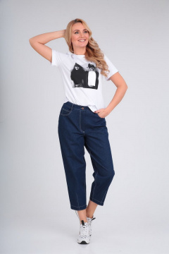 Брюки и майка с печатью из вискозы и джинса Gamma Gracia 448 белый-темно-синий - фото 1