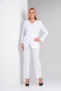 Костюм белый 2-ка из хлопка с полуприлегающим жакетом Gamma Gracia 451 белый - фото 3