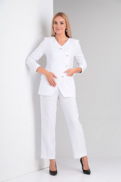 Костюм белый 2-ка из хлопка с полуприлегающим жакетом Gamma Gracia 451 белый - фото 2