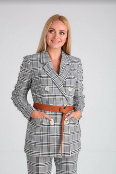 Костюм серый 2-ка из вискозы с приталенным жакетом и брюками Gamma Gracia 488 серый-черная-клетка - фото 2