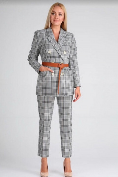 Костюм серый 2-ка из вискозы с приталенным жакетом и брюками Gamma Gracia 488 серый-черная-клетка - фото 1