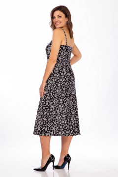 Черное платье Миди с атласным блеском и крой «по-косой» LaKona 1445 черно-белый_в_горох - фото 2