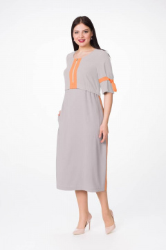 Летнее платье из вискозы с ассиметричным подрезом Stilville 1628 серый,оранжевый - фото 2