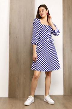 Платье мини полуприлегающего силуэта из хлопка Condra 4368 белый-васильковый - фото 1