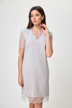 Платье короткое с гипюром и кружевом на спине Anelli 635 серый - фото 3