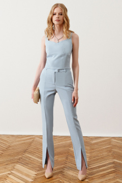 Голубая трикотажная майка-туника без рукавов для офиса Панда 106840w голубой - фото 1