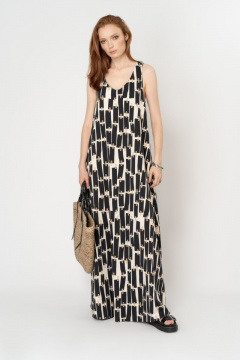 Платье из вискозы и текстиля для жарких дней Elema 5К-11723-1-170 чёрно-бежевый_принт - фото 1