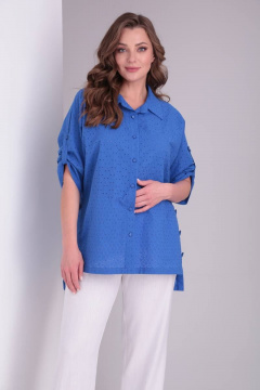 Форменная рубашка из хлопка с застежкой на пуговицы и длинным рукавом Rishelie 899-1 василек - фото 1