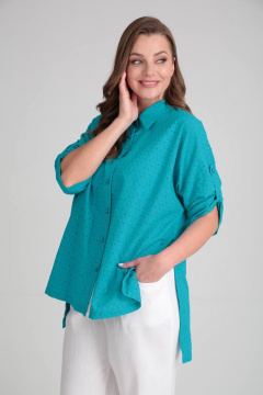 Блуза свободного кроя с длинными рукавами и разрезами Rishelie 899-1 бирюза - фото 2