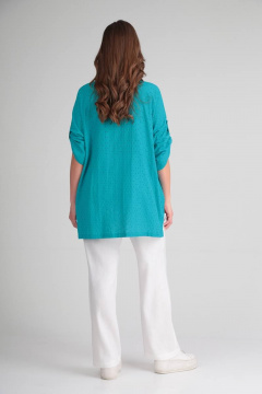 Блуза свободного кроя с длинными рукавами и разрезами Rishelie 899-1 бирюза - фото 5