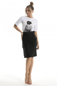 Юбка летняя из льна и текстиля с накладными карманами Golden Valley 56483 черный - фото 2