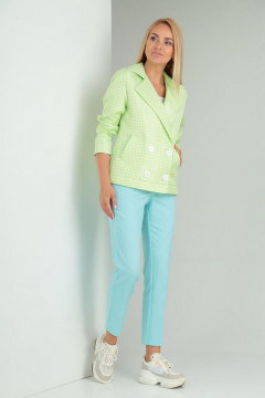 Брюки и жакет комплект из вискозы на каждый день Gamma Gracia 447 бирюза-желтый-салатовая-молния - фото 3