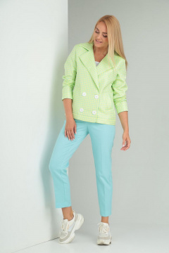 Брюки и жакет комплект из вискозы на каждый день Gamma Gracia 447 бирюза-желтый-салатовая-молния - фото 2
